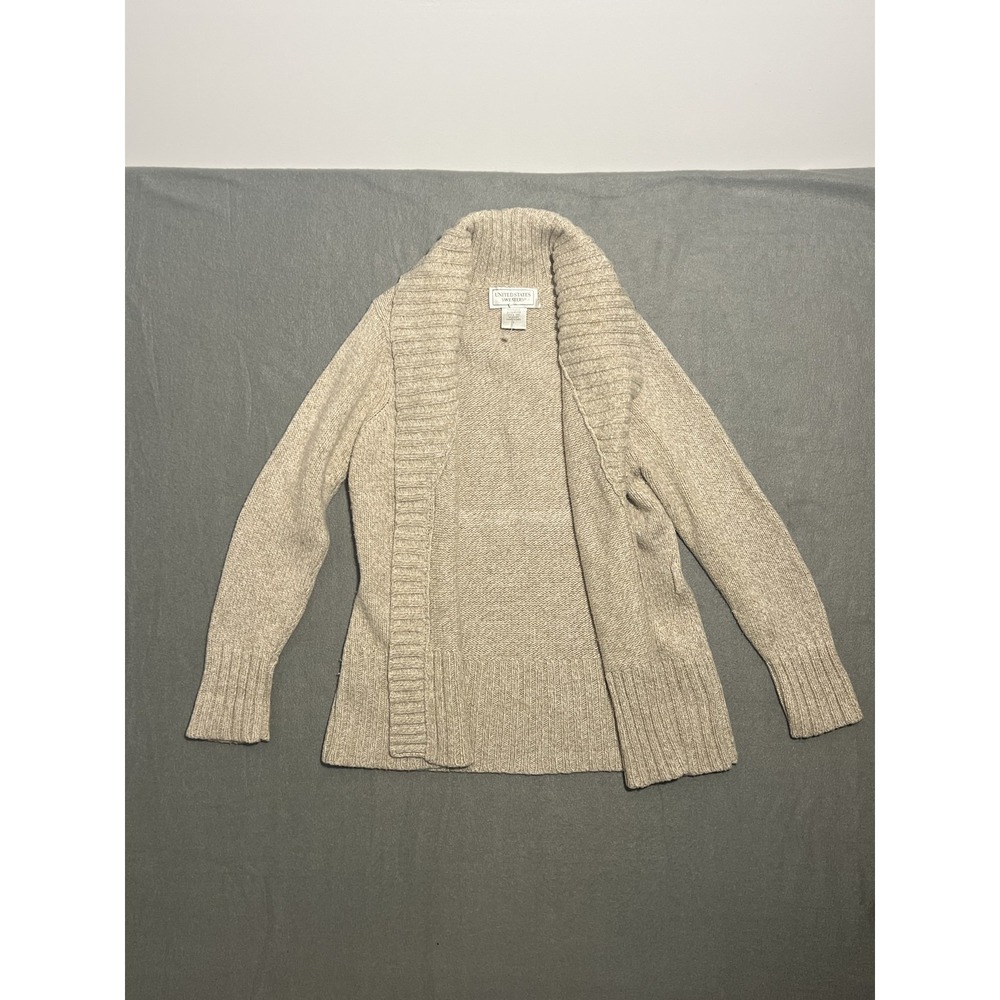 United States Sweaters Women's L Open Front Shawl Collar‎ Cardigan Oatmeal Beige